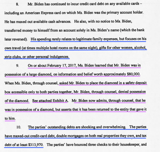 Hunter blew lots of on himself.Kathleen learned that Hunter was in possession of a large diamond worth $80k- Hunter said nuh-unh... but then said he had given it back to entity that gave it to him.Was Hunter being paid in  to hide  from his wife (& business partners?) 