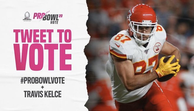 Best TE in the League. Every Tweet counts as a vote!!! 
#ProBowlVote + TravisKelce 
#ProBowlVote + #TravisKelce
#ProBowlVote + <a href="/tkelce/">Travis Kelce</a> 
RTs count!