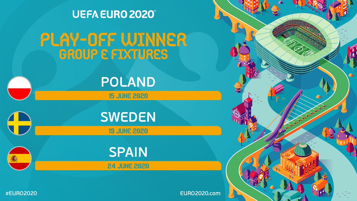 IrelandFootball's tweet image. CONFIRMED | Group E will have #EURO2020 games in Dublin

*Plus a Last-16 game

The winner of qualifying play-off, which will see #SVKIRL and #BIHNIR come up against each other, will get to face Poland, Sweden and Spain in Dublin &amp;amp; Bilbao

#COYBIG