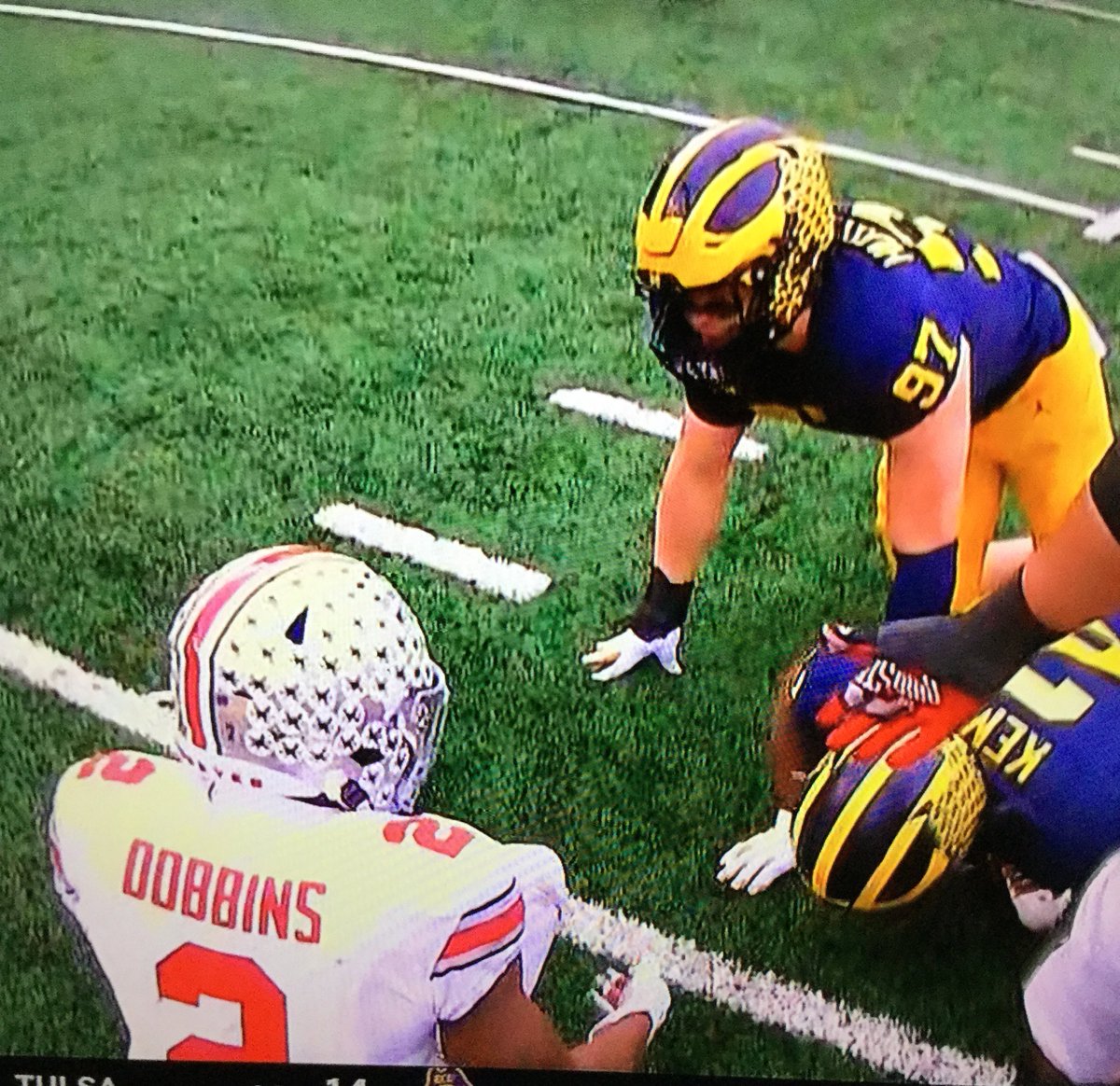 REFLOG18's tweet photo. The answer is that it takes 2 Michigan players to untie 1 shoe. https://t.co/7SY8HbdFSV