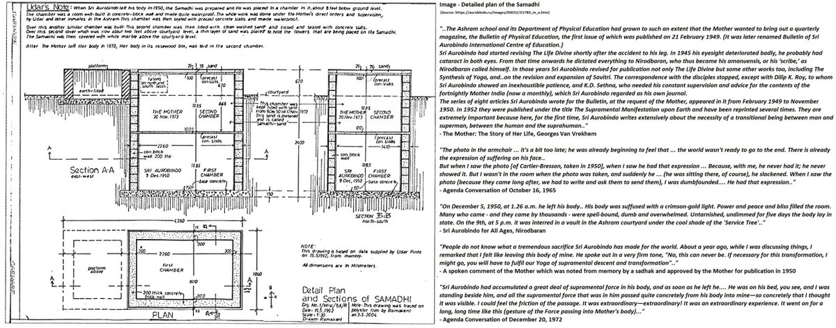 11)  #SriAurobindo's Mysterious Withdrawal; Samadhi Construction:The world wasn't yet ready, & in an act of supreme sacrifice  #SriAurobindo left His material body on Dec. 5, 1950 to hasten the arrival of New World.What the God's labour had accomplished passed on to His Shakti: