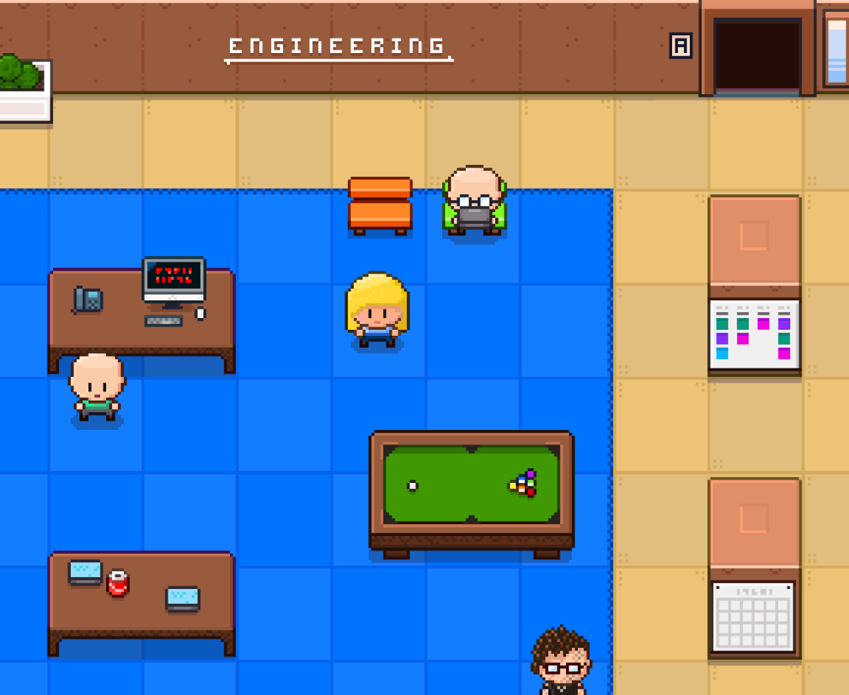 dangercrewgame's tweet photo. Exploring office space as recruiters try to impress you with the digs. "Have you even heard how many pool tables we have?" 😅

#screenshotsaturday #gamedev #dangercrew https://t.co/PuaUms0tES