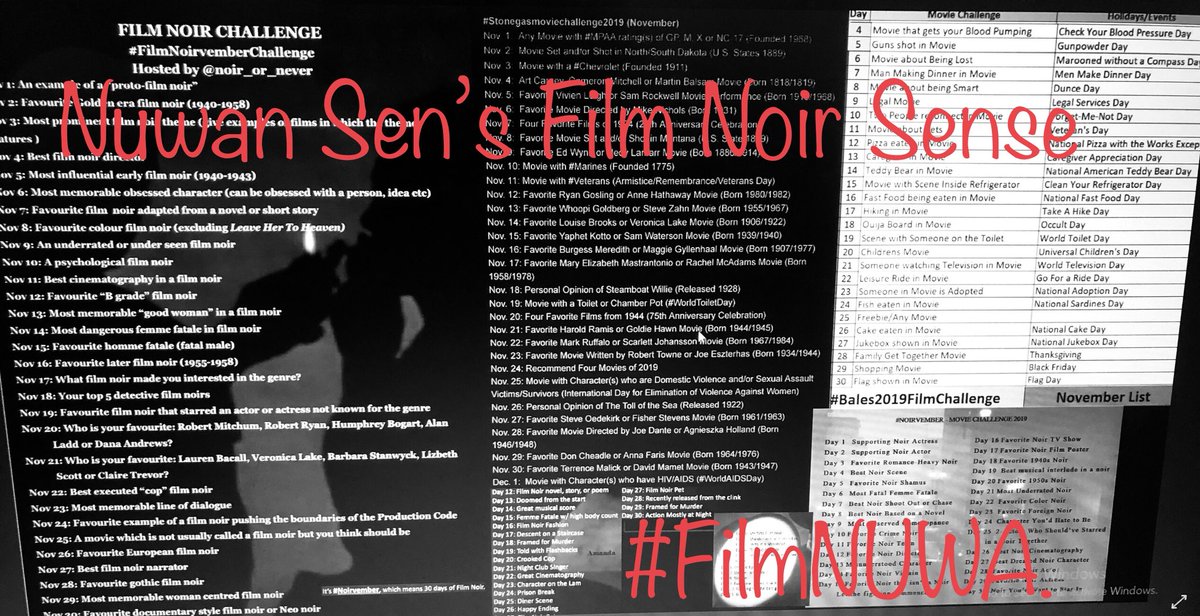 Nuwansenfilmsen's tweet photo. So this intriguing month of #Noirvember/#Noirvember2019,is sadly coming to an end!It’s been a fun month on twitter,with3of5 #FilmChallenges centered around #Noir theme!So Thank you my fellow #Twitterians for hosting these #Challenges!
Next month,though,I hope to step back a bit❤️ https://t.co/jIm0QvtbXS