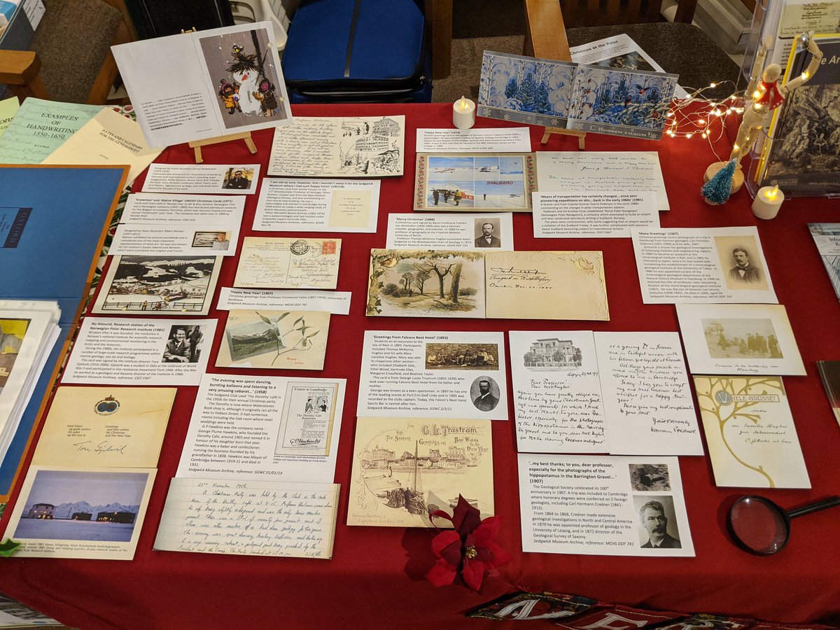 SedgArchivist's tweet photo. Festive archives! in the @SedgwickMuseum until 3pm, do pop in and say hello to #archivearchie and his @scottpolar friends πππβππ #ExploreYourArchive https://t.co/P3CGNt5TQe