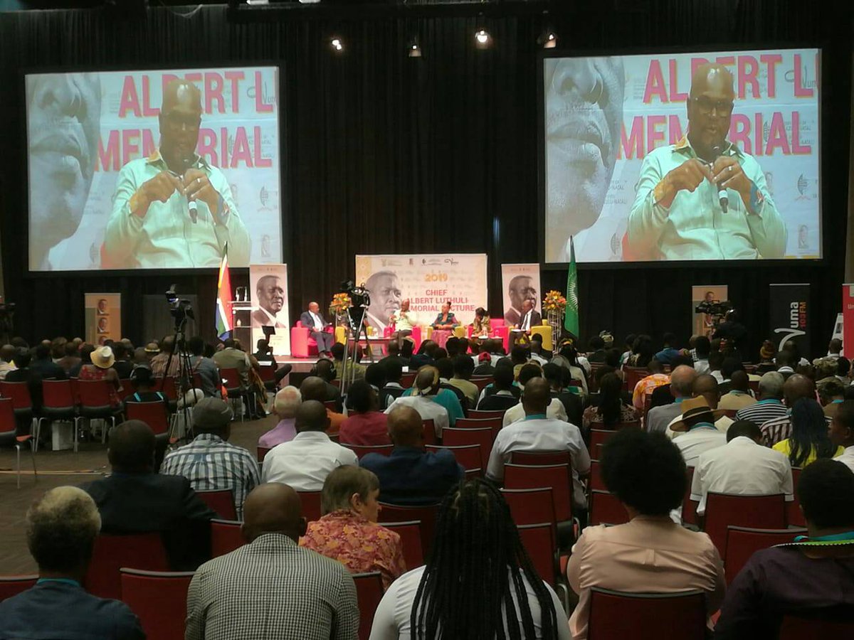 LuthuliMuseum's tweet photo. The panelists at the Luthuli Lecture 2019, Mr. Important Mkhize, Minister Nathi Mthethwa, Ms. Samia Nkrumah, Dr. Albetinah Luthuli and Professor Nhlanhla Mkhize addressing questions from the audience. #LuthuliLecture #RememberingLuthuli https://t.co/41ZPTyBL3v