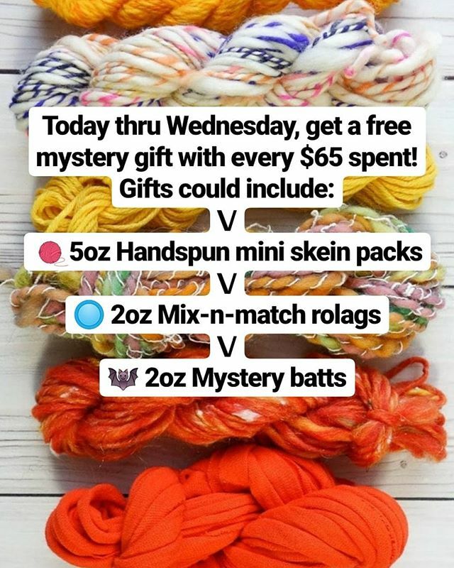 ClassySquid's tweet image. New fibers will launch at 10AM EST today, and this weekend thru Wednesday we&apos;ll be giving out mystery bonus gifts with every $65 spent! (so if you spend $130, that&apos;s 2 gifts 🎁) Gifts will be at least 2oz and will be randomly chosen from handspun mini… ift.tt/2RgjXVN