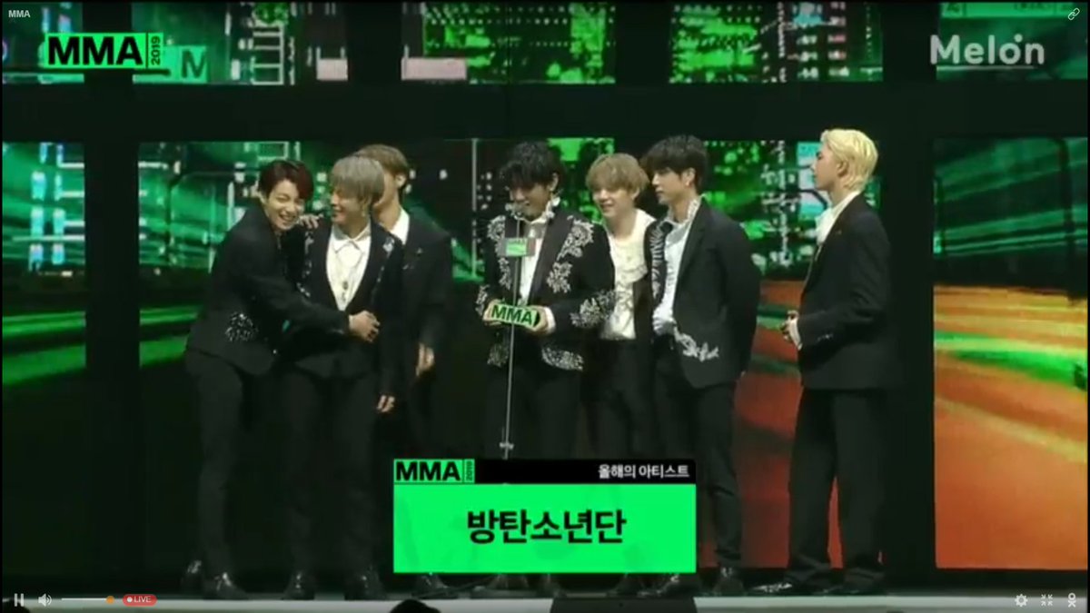 BTS_National's tweet photo. 🎉 ALL DAESANG CLEAR! Congratulation BTS for winning the 4th Daesang on #MMA2019, Artist of the Year 🏆🏆🏆🏆 
#BTS #방탄소년단 #BTSatMMA @BTS_twt https://t.co/ZXE90Atki1