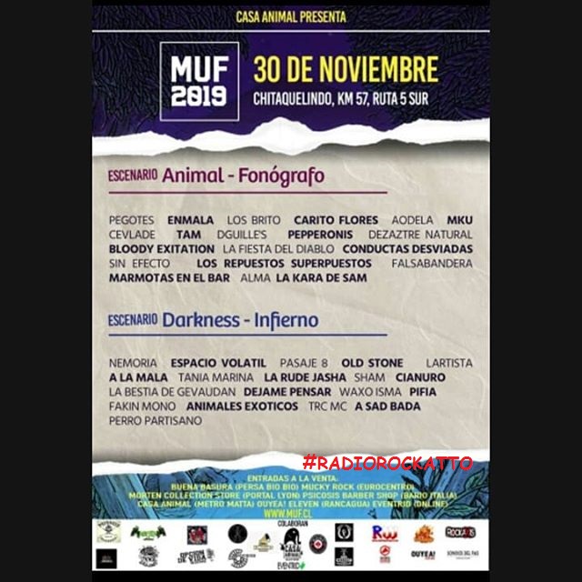 radiorockatto's tweet photo. TOCATAS #MUF2019 @pegotesbanda @cevlade @dguille_s @fakinmonorock @larudejasha @dezaztrenatural , @bbsparanoicos en @SalaSCD Egaña , @losprisioneros en @BarraBassbar , @PerroMuertorock @beatcalavera en @cajademusica ! #ponleoreja @AlSurdelRock @mauritrust @tocatascl @subetuflyer https://t.co/v7vQv6Bumr