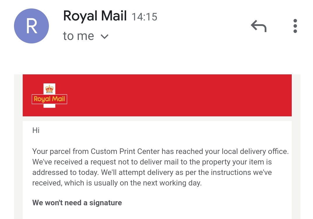 NalaKram89's tweet photo. @RoyalMailHelp @RoyalMail And what request to not deliver today would that be? I've been waiting in all day and now I get this? Are you taking the piss? https://t.co/ZdeYziNp2Y