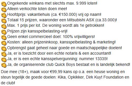 scooreenhuis's tweet photo. Het gaat hard met de loten van https://t.co/HDaNMePHtP met als hoofdprijs een vakantiehuis (€150.000), auto (€33.000) of één van de andere luxe prijzen 👊 Loop je kans niet mis, de einddatum komt dichterbij! We zetten alle punten nog maar eens op een rij:

#quickboys #spaqui https://t.co/yDs8ZwcDEl