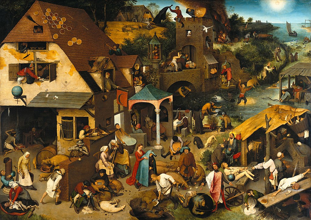 "Netherlandish Proverbs, 1559, oil on oak wood"