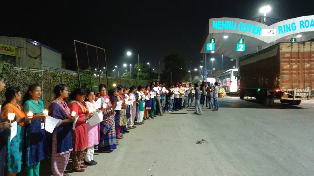 sunita_krishnan's tweet photo. I have great reservation about candle light protests, but today compelled by the need to convey to the family that ‘we are with them sharing their trauma &amp; anger’ I stood with candles with Prajwala warriors at the Toll Gate to re_pledge our lives to end sex crime #NoMoreNirbhaya https://t.co/6e7jbzLFo3