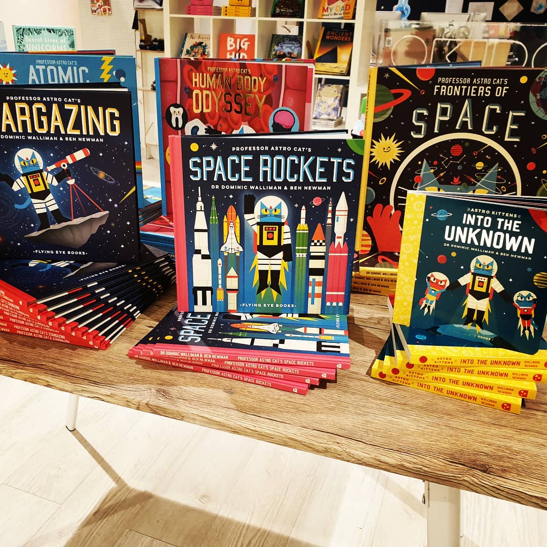 We have Ben Newman, illustrator of the incredible Professor Astro Cat series, running a 2-hour, drop-in workshop from 2pm-4pm. Stop by to make your own ALIENS browse and beautiful titles from @FlyingEyeBooks with a Christmas discount! #StartUpMall #workshopsforkids #okido