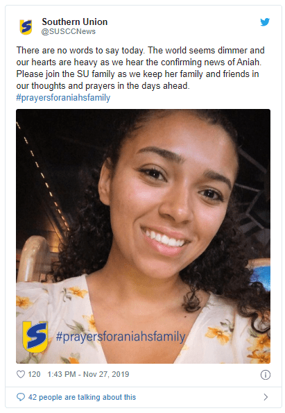 HelpFindTheMis2's tweet photo. Remains in Alabama confirmed to be those of Aniah Blanchard https://t.co/LMcuiPglYz https://t.co/wuZo8gCc6C