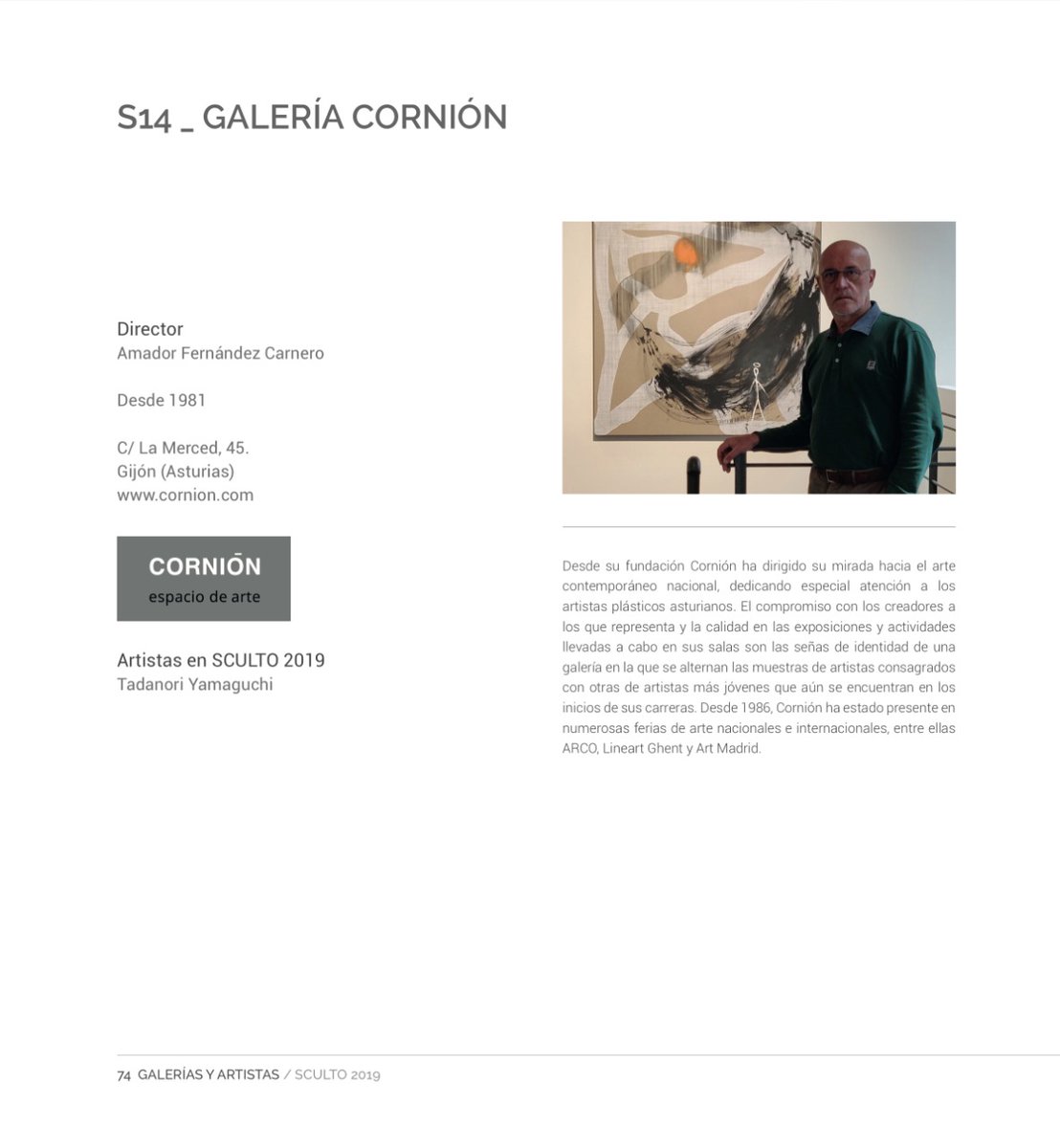 SCULTOferia's tweet photo. Abrimos en media hora. No te olvides de visitar el espacio 14 donde podrás ver a:
GALERÍA CORNIÓN
Galerista: Amador Fernández Carnero
https://t.co/ulrD2Su4s4 deesde 1981 con la obra de TADANORY YAMAGUCHI.

▶https://t.co/XCOXM3qWIQ

#yovoyasculto #SCULTO2019  #sculto https://t.co/2P0CcgMav9