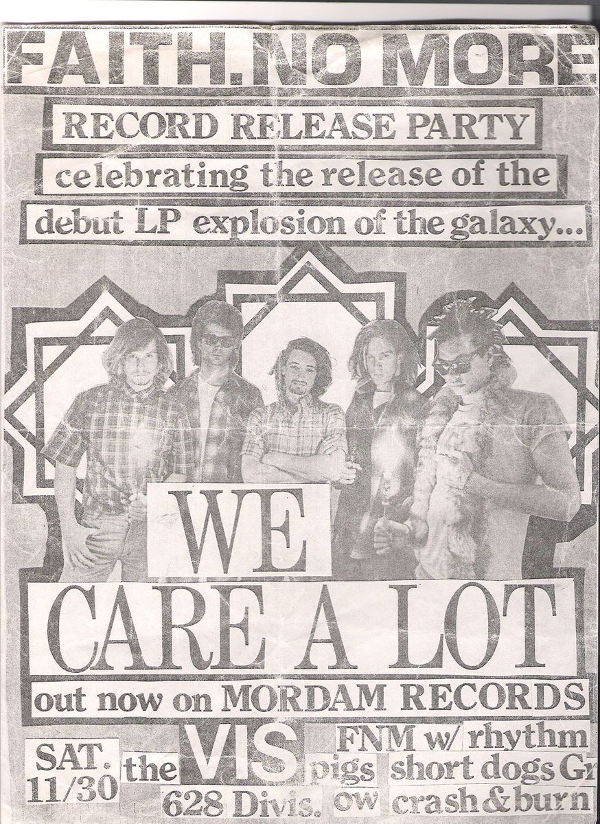 lilmikesf's tweet photo. #OTD in 1985 @FaithNoMore celebrated their debut LP release #WeCareALot at #TheVis on Divisadero in #SF ( venue now known as @indysf ) with support from fellow #MordamRecords labelmates #TheRhythmPigs as well as #ShortDogsGrow and #CrashNBurn https://t.co/brRB8F2klU