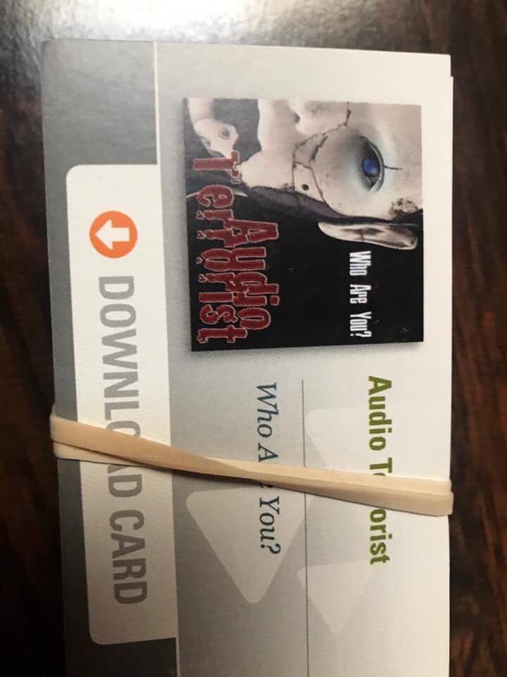 The download cards have arrived, let the promoting begin! Get a free copy of the album. Let us know where to send it by joining our mailing list at audioterrorist.com