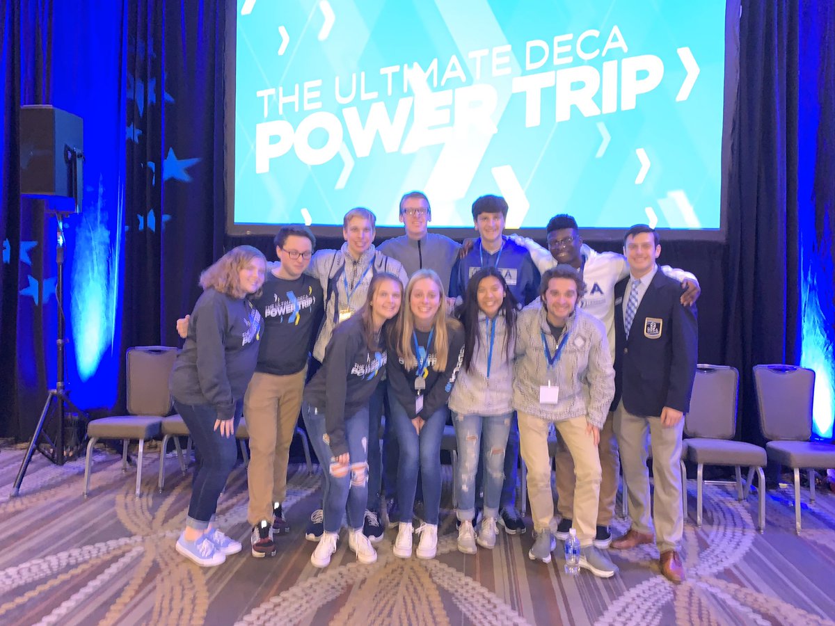 deca_cassie's tweet photo. #DECAmonth day 29 and 30! My favorite shop DECA item is this pink DECA champion crew neck. And I am most looking forward to states with these guys! 💙💙 https://t.co/RIMzwN5jEN