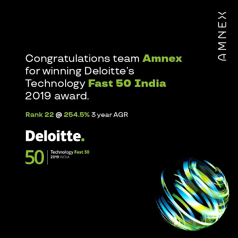 amnexinfotech's tweet image. Its to celebrate again and this time its big as #Amnex makes  it to the Deloitte India Technology Fast 50 India. Ranked at 22nd position. #TechFast50IN2019