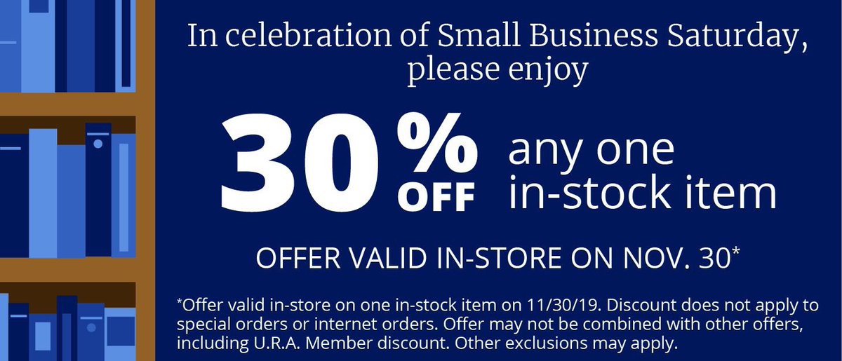 AndersonsBkshp's tweet photo. Happy Small Business Saturday Everyone! It is an unspeakable honor that you have trusted us to be your neighborhood bookshop for so many generations. As our thanks to you, please enjoy this one day discount today in-store only!  #ShopLocal #exclusionsapply https://t.co/u3hww3vdk5