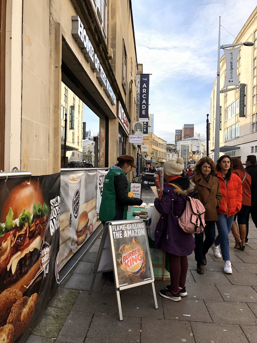 GreenpeaceBris's tweet photo. Today we invited members of the public to send a message to @BurgerKing about their part in the destruction of the Amazon Rainforests. The message was clear. Don’t fry the Amazon. #BurgerKing #BKMeltdown #AmazonFires #ClimateEmergency #FastFoodFriesForests https://t.co/jU09mVDX0E