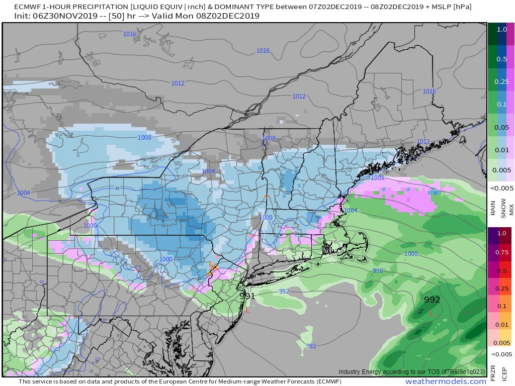 TOMORROW NIGHT (10 PM-4 AM) Bands of heavy snow will develop again over the Ithaca area as the storm strengthens near NYC. If you're not here by midnight, it's probably best to wait until later in the day on Monday. Snow could fall at rates of 1-2" per hour