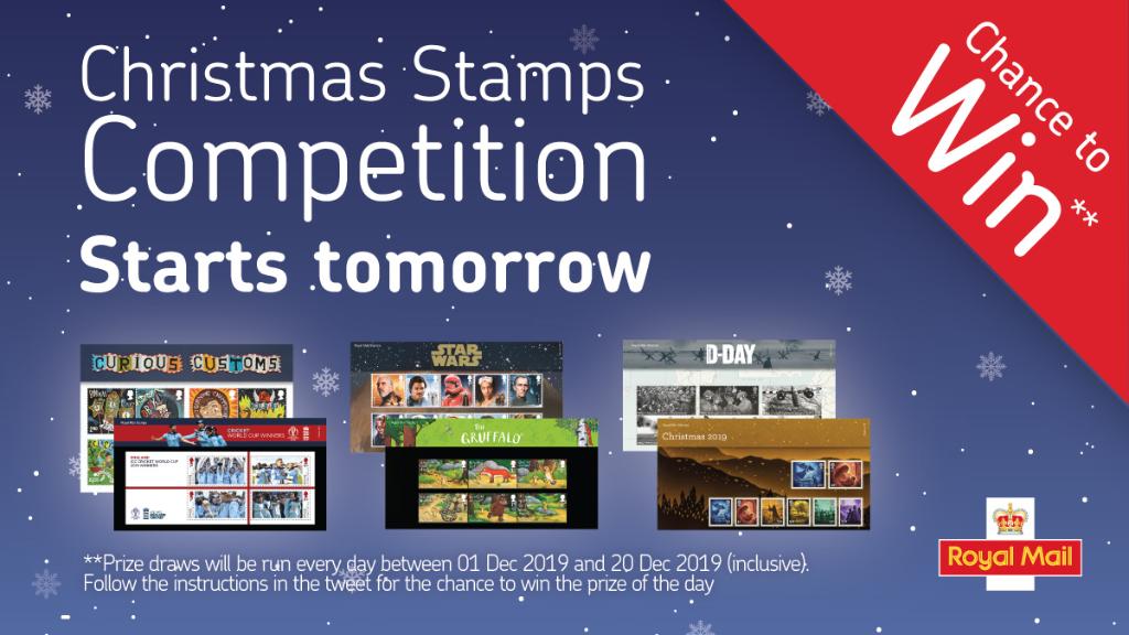 RoyalMailStamps's tweet photo. Our #Christmas competition starts tomorrow. This is your chance to win exciting new prizes every day – from presentation packs to framed stamps, we’re giving away beautiful stamp products to make your Christmas a little more thrilling.  Watch this space 👇 https://t.co/tsR9I1SWL8