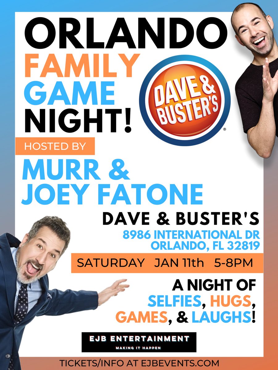 Orlando & Fort Lauderdale! Bring the whole family to my Family Fun Nights @DaveandBusters & @XActionPark on Jan 11 & 12! @realjoeyfatone will be joining in Orlando as well! Games, photos & more. Orlando Tix: https://bit.ly/34Cxr1A Fort Lauderdale Tix: https://bit.ly/34CxIl8