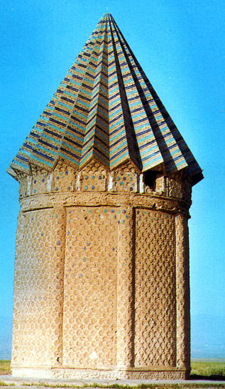 Akhangan tomb, where Gawhar Shad's sister Gowhar-Taj is buried. The architecture is a fine example of the Timurid era of Khorasan. Akhangan, Khorasan province in Iran.