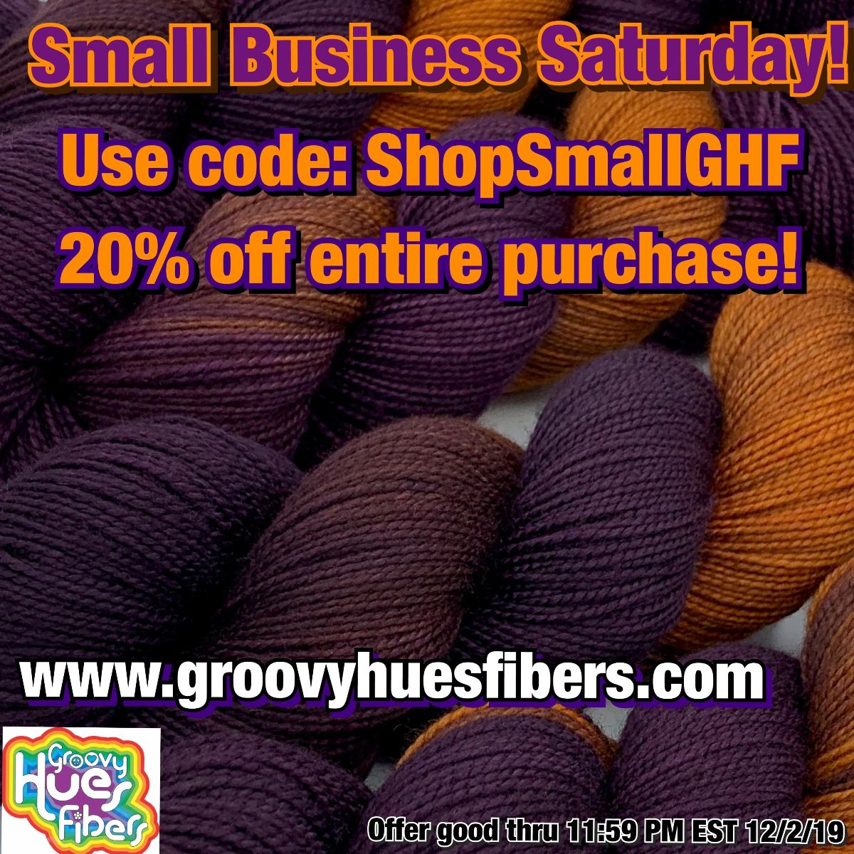 GroovyHues's tweet photo. Small Business Saturday SALE! Biggest sale of the year - and you know you need yarn! - https://t.co/6t2yLEPOR8 #smallbusinesssaturday #sbs2019 #shopsmall #yarn #indiedyedyarn #knitting #crochet #sale #couponcode #thankyou #handdyedyarn #indiedyer #yarndyer https://t.co/AoN6iMNXN2