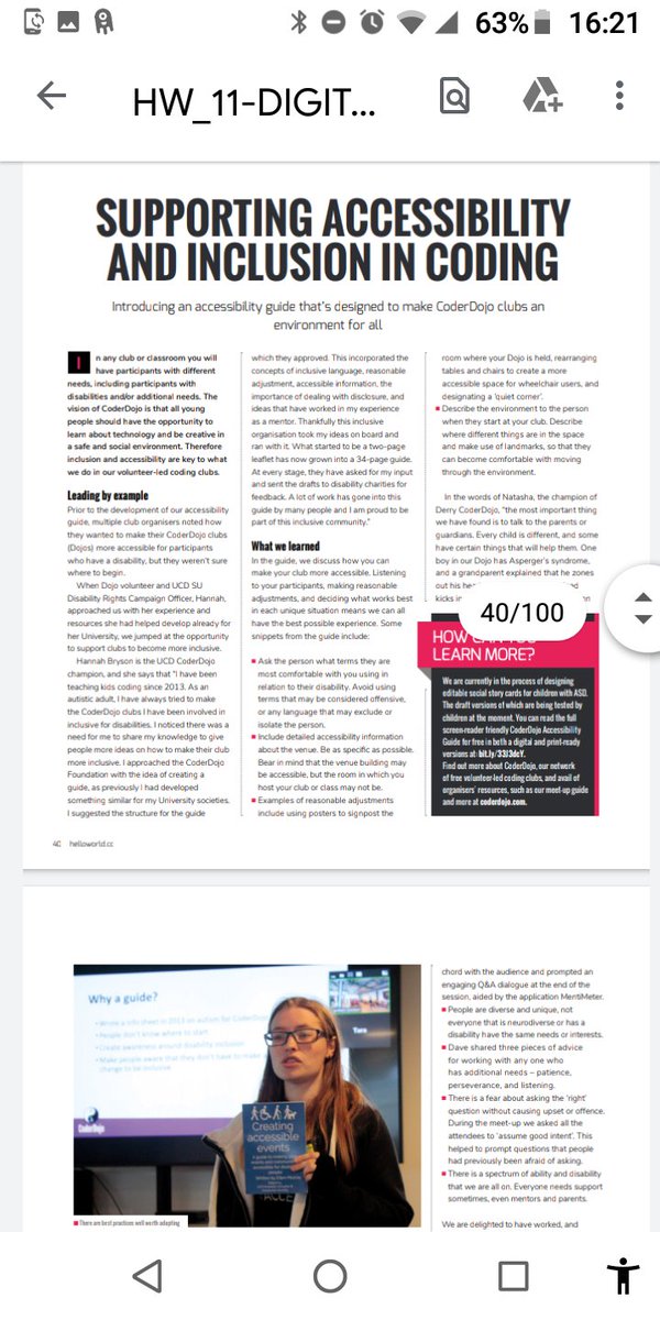 UCDCoderDojo's tweet image. Our champion got featured in the @HelloWorld_Edu for her work on Disability inclusion work great to see whole issue talking about diversity in teaching coding.