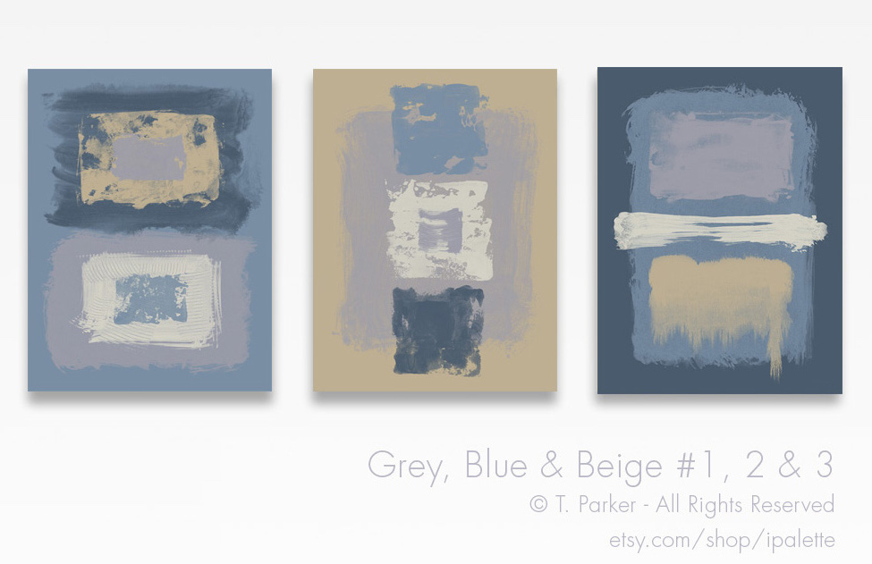 Set of Three Grey, Blue and Beige Prints etsy.com/shop/iPalette #artgallerynaples #abstractartnaplesflorida #coastalcolors #artisttimothyparker #naplesartdistrict #colorfieldart #designerart #InteriorDesignnaples #naplesinteriordesign #naplesinteriors