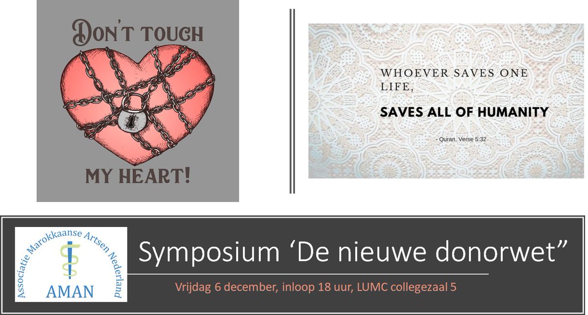 Het @AMANtwtr symposium 'de nieuwe #donorwet' nadert. Op #medisch, #islamitisch en maatschappelijk gebied zijn er dilemma's. Wat is belangrijker voor jou? 🔹 de onaantastbaarheid van het menselijk lichaam 🔹 het goed doen voor de medemens Aanmelden via bit.ly/37O3L3D