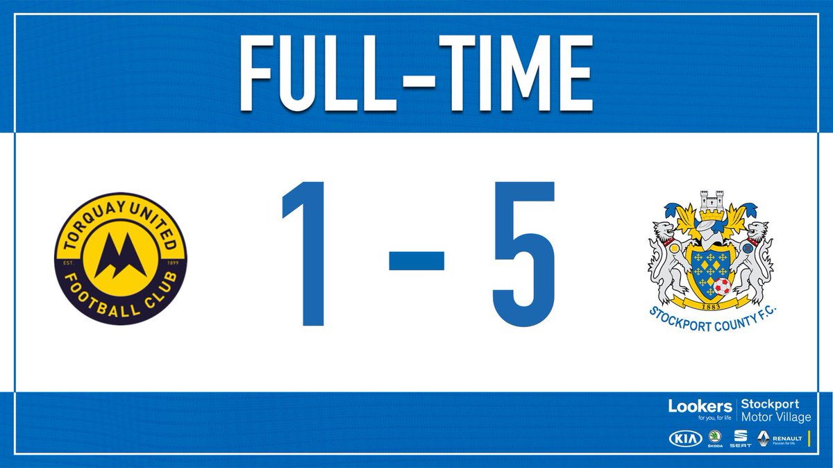FULL TIME | Torquay United 1-5 Stockport County | A five star performance, as County come to Devon and run riot, with Tom Walker, Bell, Osborne, Rodney and Mulhern all getting on the scoresheet!