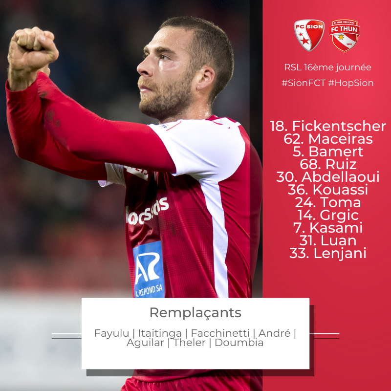 FCSion's tweet photo. Notre 1️⃣1️⃣ pour défier le @fcthun_official à Tourbillon ⚪️🔴
#SionFCT #HopSion https://t.co/xxho73x2Yp