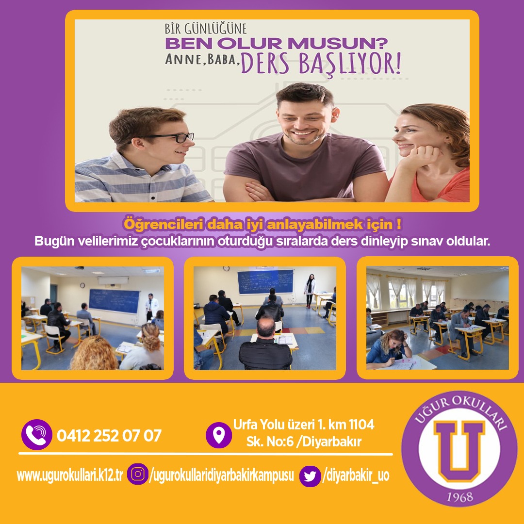 Uğur Okulları,  sınava hazırlanan öğrencilerin velilerine yönelik  #birgünlüğünebenolurmusun   etkinliği ile çocuklarıyla empati kurmasını sağladı.<a href="/barisszgn/">Barış SEZGİN</a> <a href="/esen_zeki/">Zeki Esen</a> <a href="/VuslatAkdogan/">Vuslat Akdoğan</a> <a href="/azraezo/">azra geçer çetin</a>