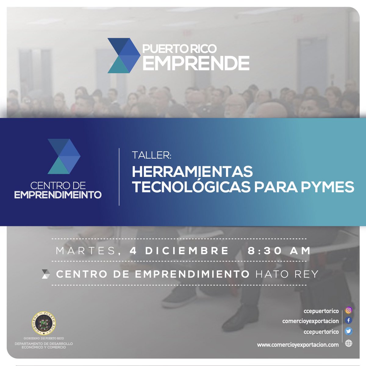 CCEPuertoRico's tweet photo. Aprende a seleccionar las más herramientas más adecuadas para maximizar las operaciones de tu negocio.
4 de diciembre a las 8:30 AM
Centro de Emprendimiento- Hato Rey. Espacios limitados.
Regístrate en: https://t.co/ISK8bnkeIa
#PRemprende
Evento subvencionados con fondos EDA https://t.co/J91bf2Rvlj