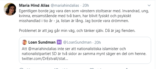 LoanSundman's tweet image. Det är faktiskt rätt spännande att högern nu (Ja @mariahindalias är höger"sosse") verkar tycka att #identitetspolitik är värsta bästa grejen.