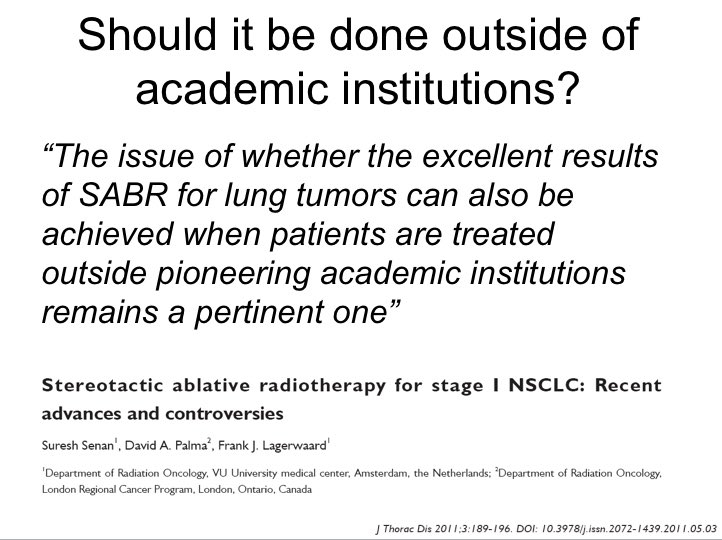 Can we achieve similar outcomes for lung  #SABR in non-academic institutions compared to the major academic centres? This was an important question posed by  @drdavidpalma Suresh Senan &  @FJLagerwaard. This is a tweetorial to help answer that question.  #lcsm  #radonc