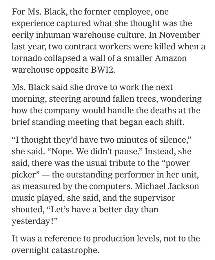 ddiamond's tweet photo. Life as an Amazon warehouse employee, via this sweeping @ScottShaneNYT piece about the company’s impact on a city. https://t.co/a6CFlReNyq https://t.co/6jpZP98H76