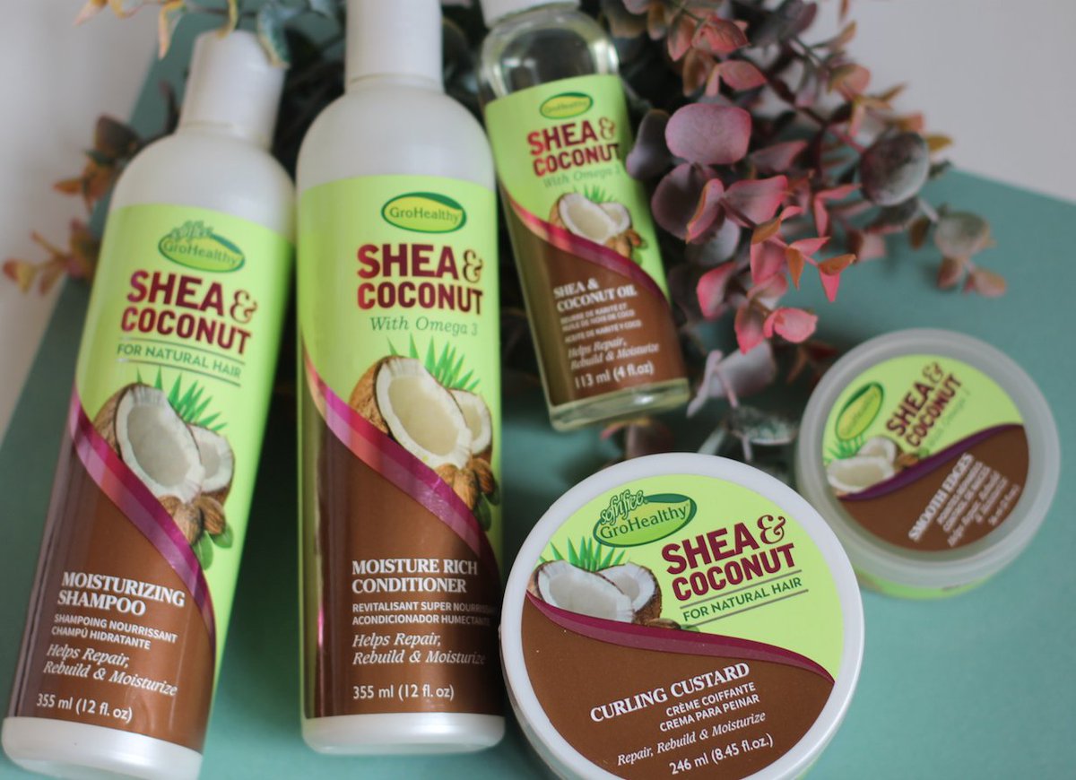 GroHealthy_'s tweet photo. All of our products contain coconut extracts to moisturise, add shine and promote strong healthy hair growth 🌱

#grohealthy #sheandcoconut #healthyhair https://t.co/8AZ7jNpeOk