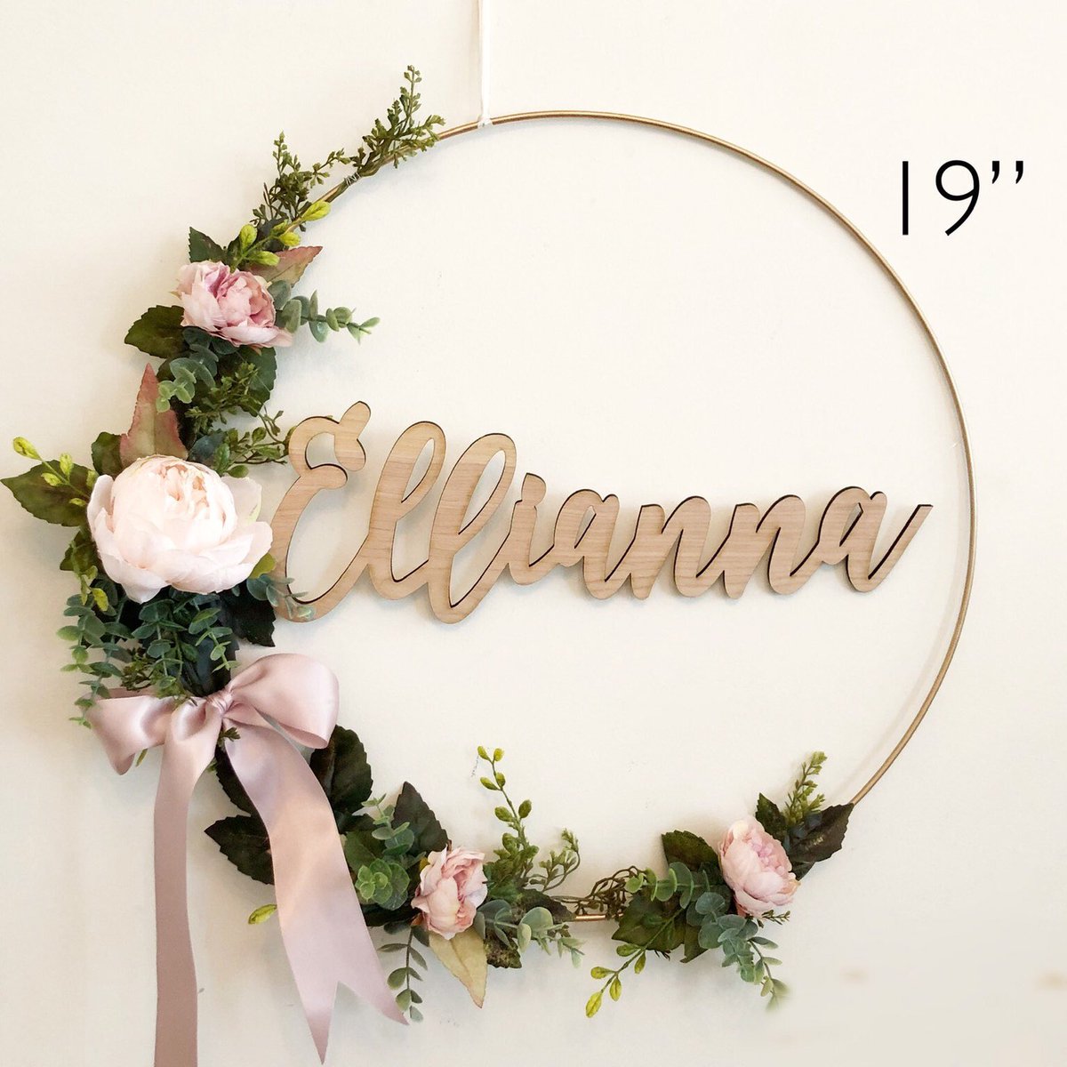 Excited to share this item from my #etsy shop: 19' Nursery Wreath With Name - Baby Shower Hoop Wreath - Baby Nursery Wreath - Floral Wreath Backdrop #babyshower #nurserywalldecor #homedecor #girlnurserywreath #modernstylewreath #eucalyptuswreaths etsy.me/34AaiNj