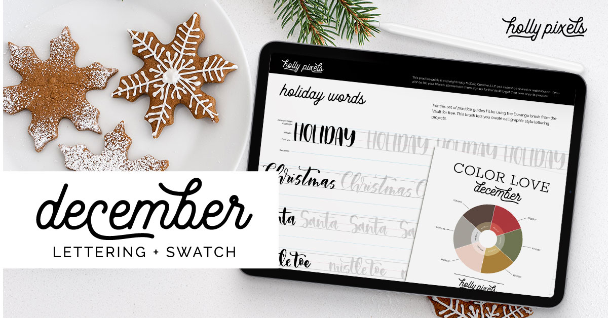 New color palette and letter practice guides are in the Vault for December. Plus, free video tutorial. hollypixels.com/procreate-lett…