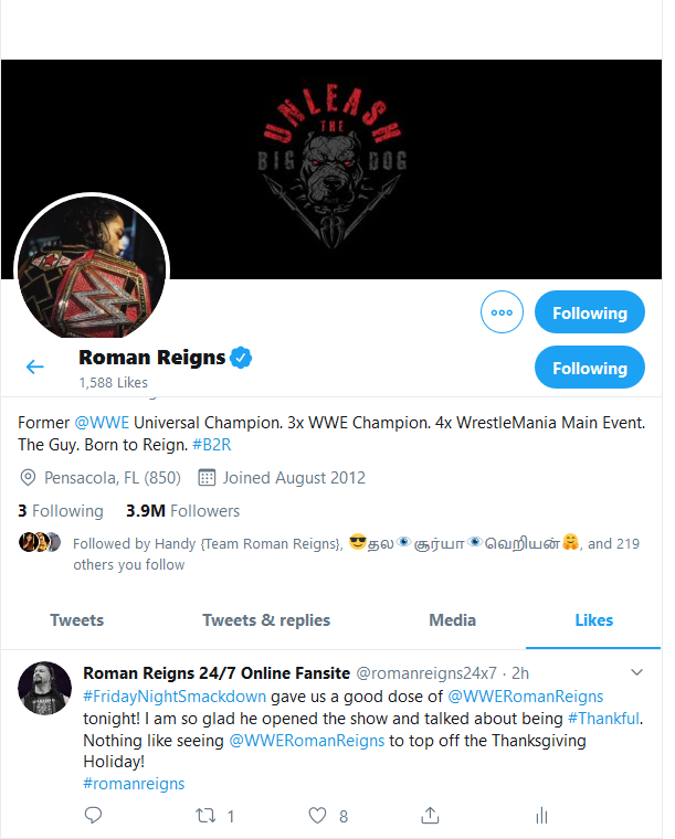 wwe twitter roman reigns