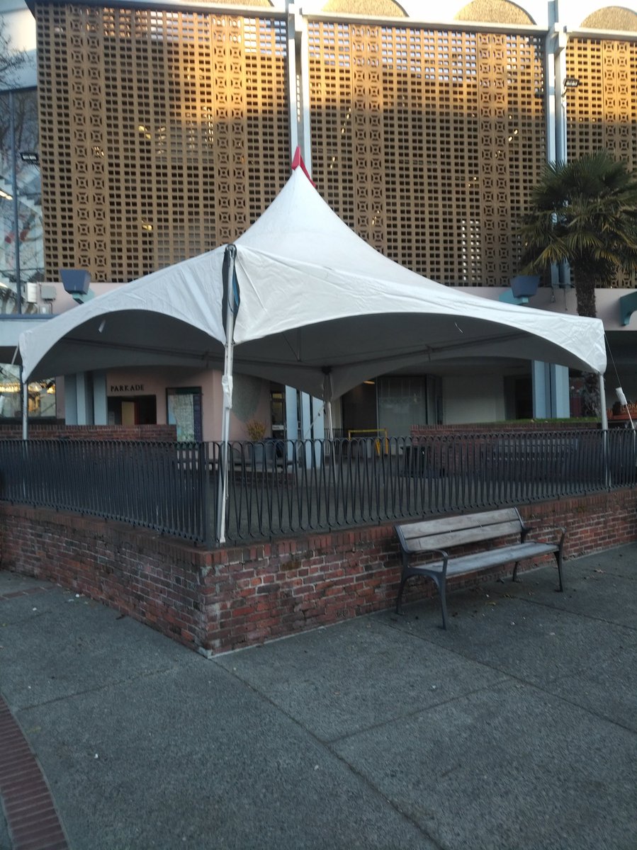 VicEventService's tweet photo. A jolly elf might be found under this @VicEventService #tent this evening in @CityOfVictoria #CentennialSquare for @gvfsvic #SantaSquare https://t.co/hYs0Gu6Fpx