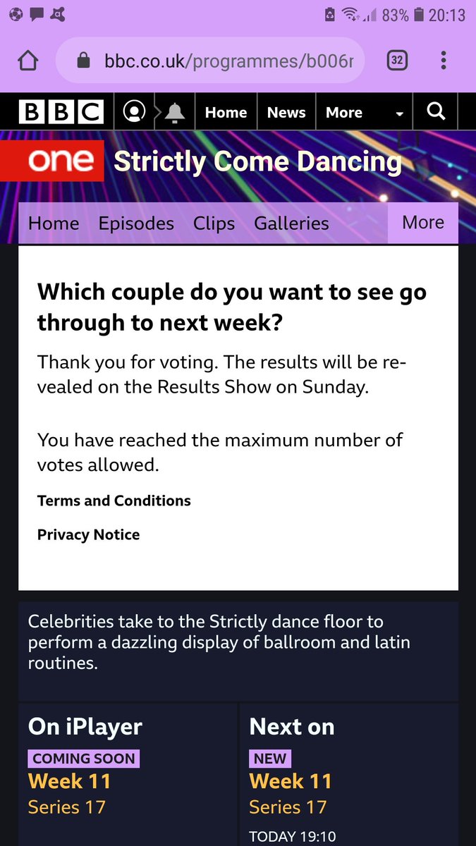 DigKAW's tweet photo. @bbcstrictly online votes not working. Says I've reached maximum but haven't voted, or vote not open. https://t.co/2Uu9sD0uO4