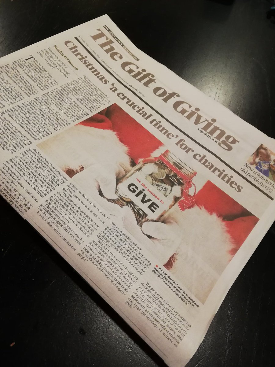 DeirdreGarvey's tweet photo. Only got to today's paper now.  Delighted to see this supplement on Ireland's brilliant #charities. Well done @IrishTimes! Great analysis. Informative articles. Excellent input from @GOAL_Global @Concern @FocusIreland @Barnardos_IRL @LauraLynnHouse (and I'm only 3 articles in!). https://t.co/cHk4bsv9Jn