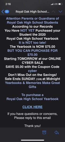 Starting Tomorrow there will be a Cyber sale. You won’t want to miss this. Go got your yearbook at yearbookforever.com