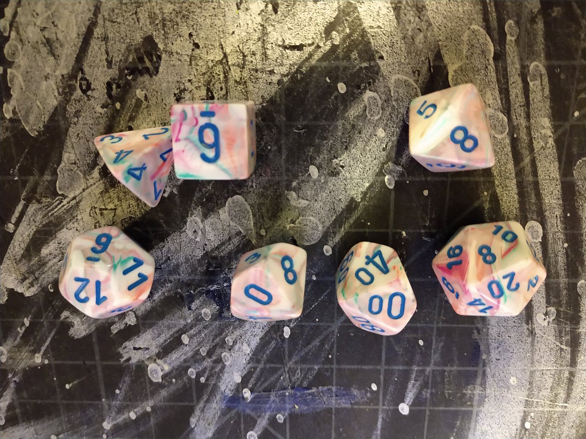Gorgeous 'pop art' rainbow/watercolor dice from Chessex