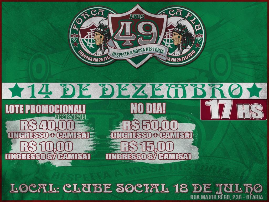 Faltam 2 semanas para nossa festa, e contra o Fortaleza você tem a última oportunidade de adquirir o lote promocional, não deixe para adquirir seu ingresso em cima da hora!

Vendas no dia do jogo: Rua Arthur Menezes,46

Mais informações: (21) 993501644